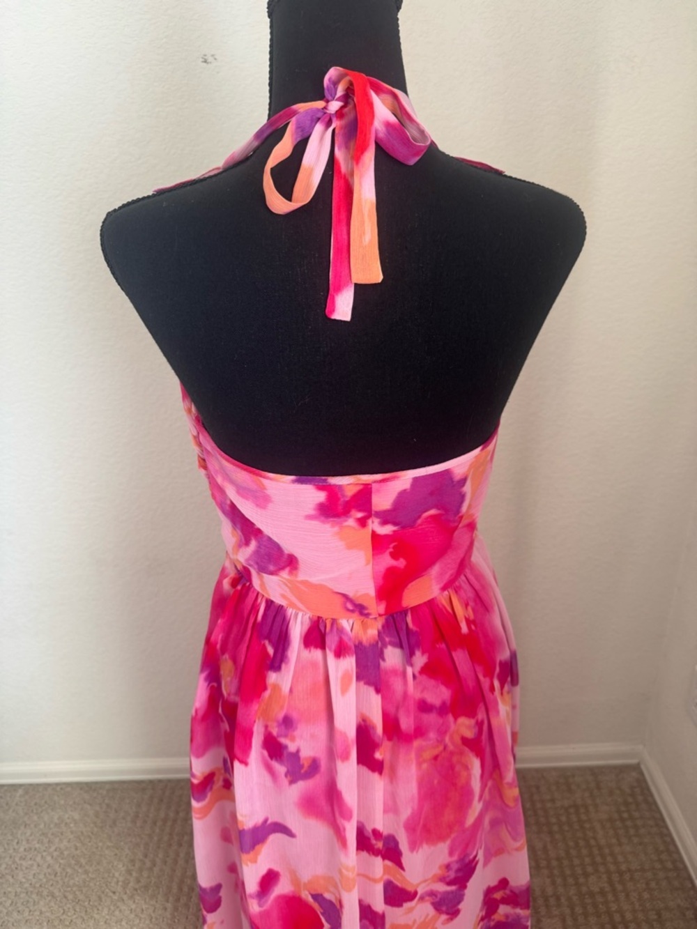 Boston Proper Pink Floral Maxi Dress Ruffle V-Neck Pleated Flowy Summer size 8 - Picture 6 of 13